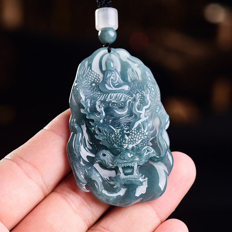 Women'S Vintage Accessories - Doğal Birmanya Jadeite Ejderha Kolye Kolye