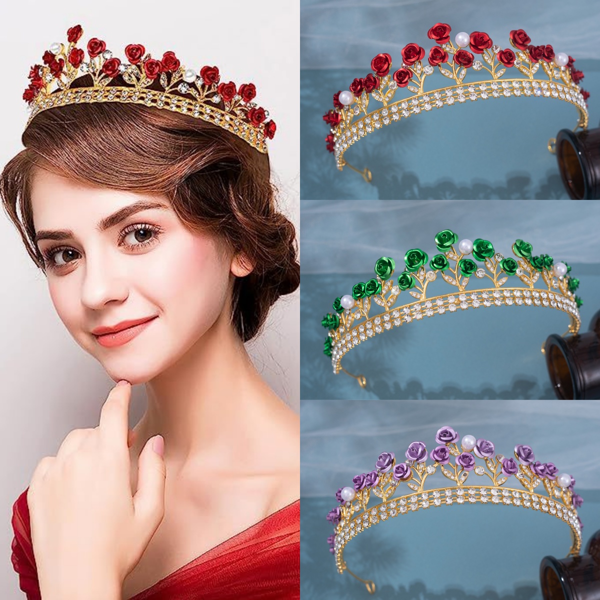 Women'S Vintage Accessories - Barok Seramik Gelin Tacı Rhinestone Balo