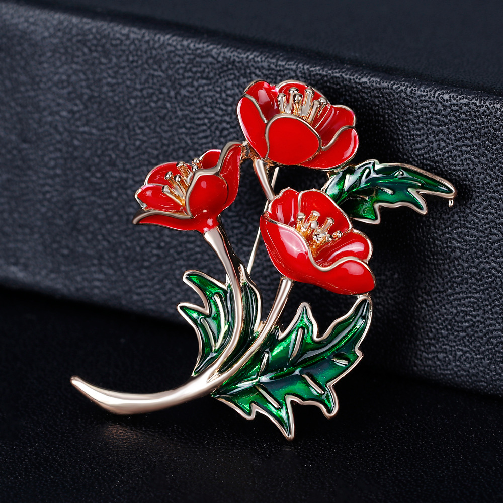 Women'S Accessories Uk - Kadınlar için Emaye Kırmızı Haşhaş Çiçeği