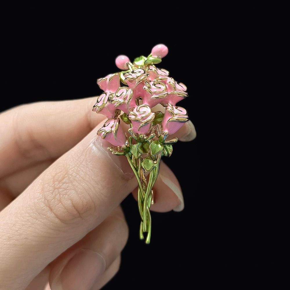 Pembe Emaye Gül Buketi Broşlar - Women Accessories Bouquet incelemesi ve fiyatı